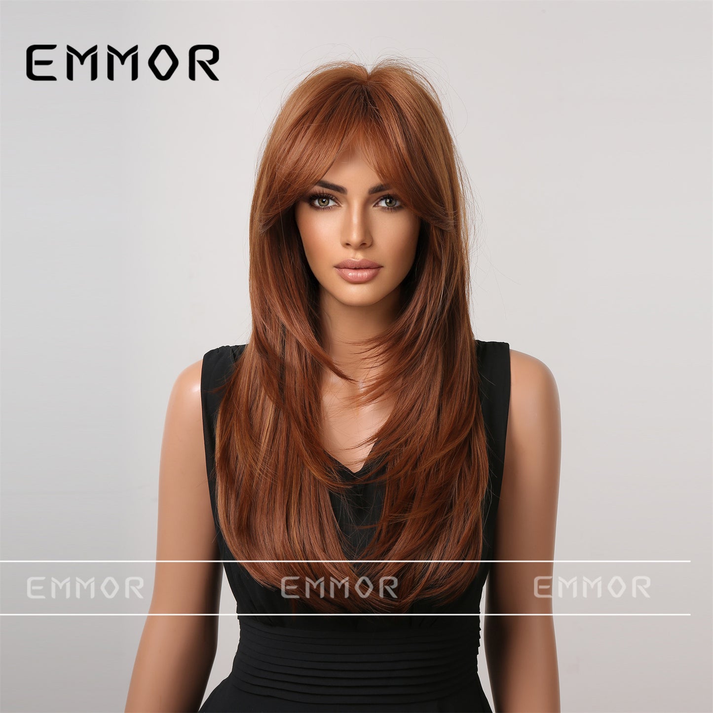 Gradient Chemical Fiber Bangs Mid-length Straight Wig Long Curls