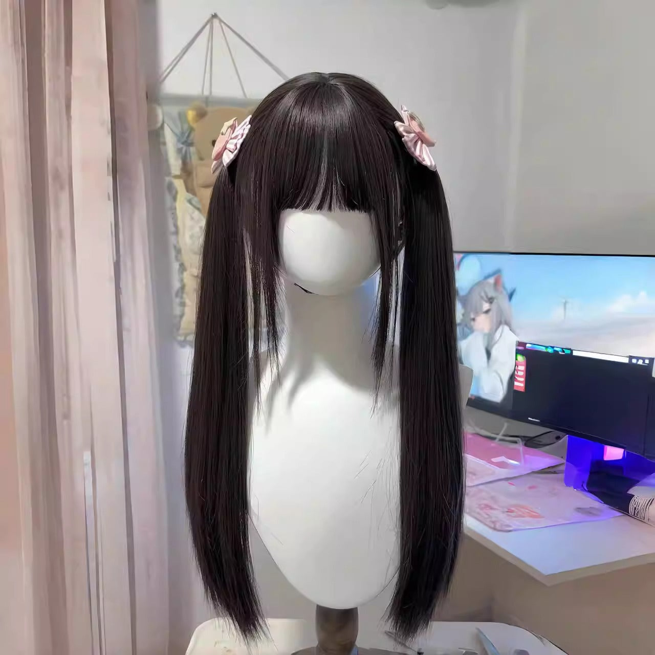 Women's Natural Bangs Cold Worry Less Radish Double Long Straight Wig