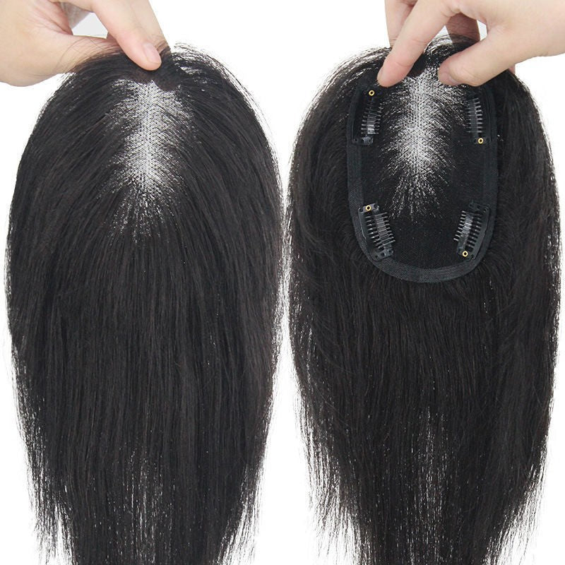 Women's Lightweight Breathable Hand-woven Swiss Net Hairpiece Cover Gray Hair Top Wig