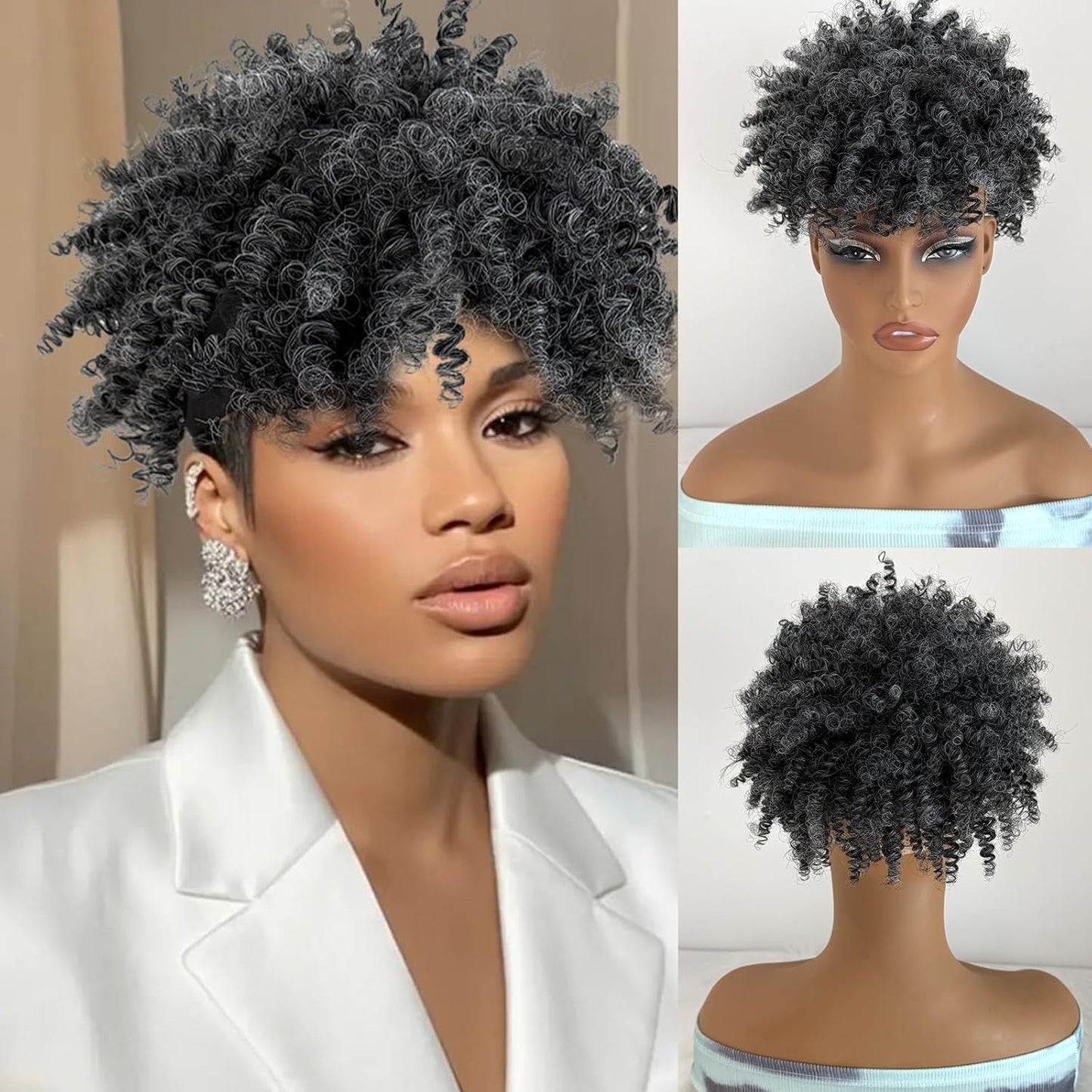 Women's African Small Bangs Integrated Headband Chemical Wig Short Curly Hair