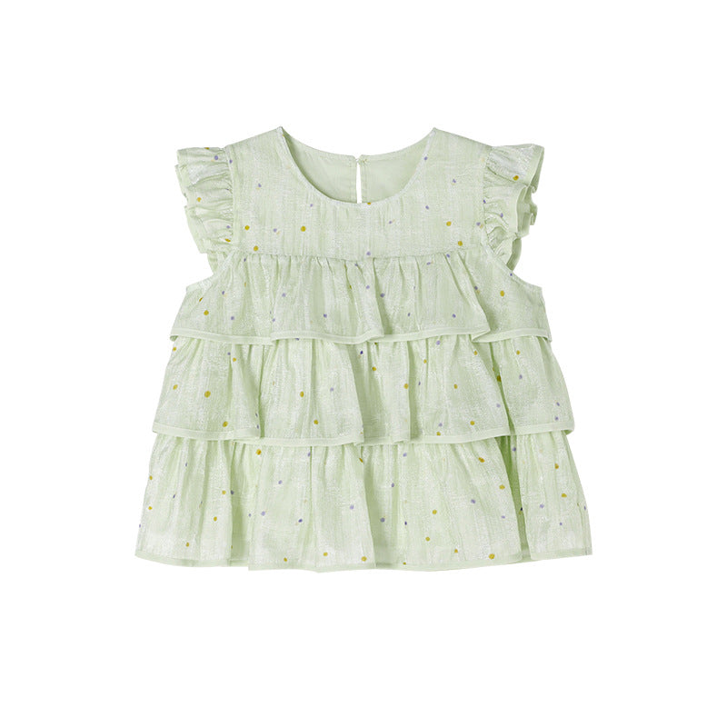 Children's Polka Dot Doll Shirt Summer Ruffled Sun Protective Children's T-shirt