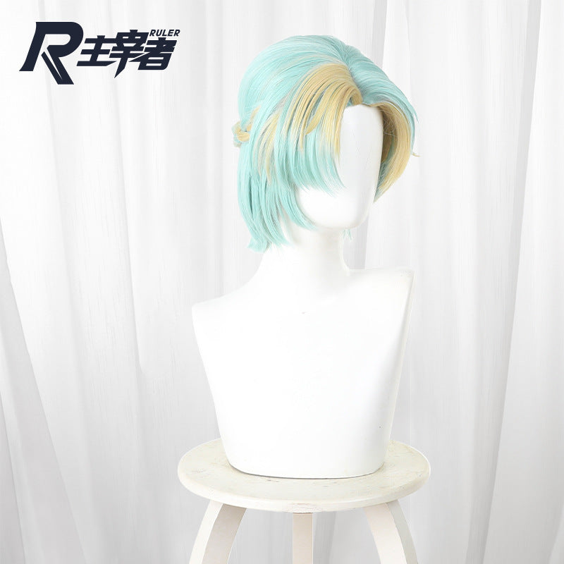 Master Light Cyan Gradient Mid-point Arch Braided Short Cos Wig