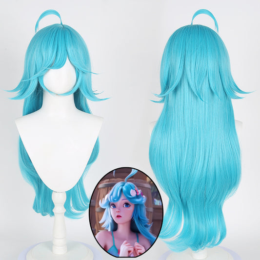 King Little Mermaid Sky Blue Turn Warped Head Leather Top Cos Wig