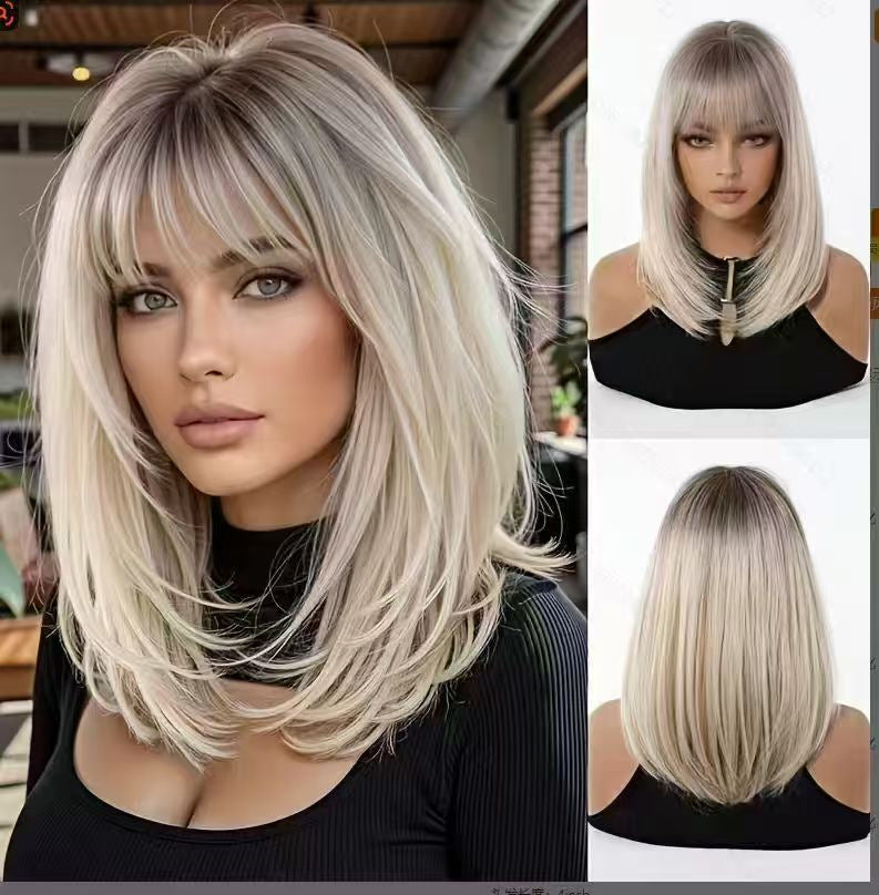 Female Clavicle Gradient Simulation Scalp Natural Wig Short Straight Hair