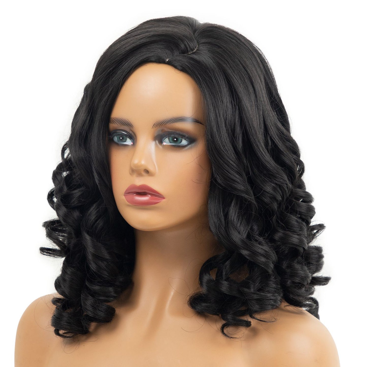 Women's Curly African Black Head Cover Wig Long Curls