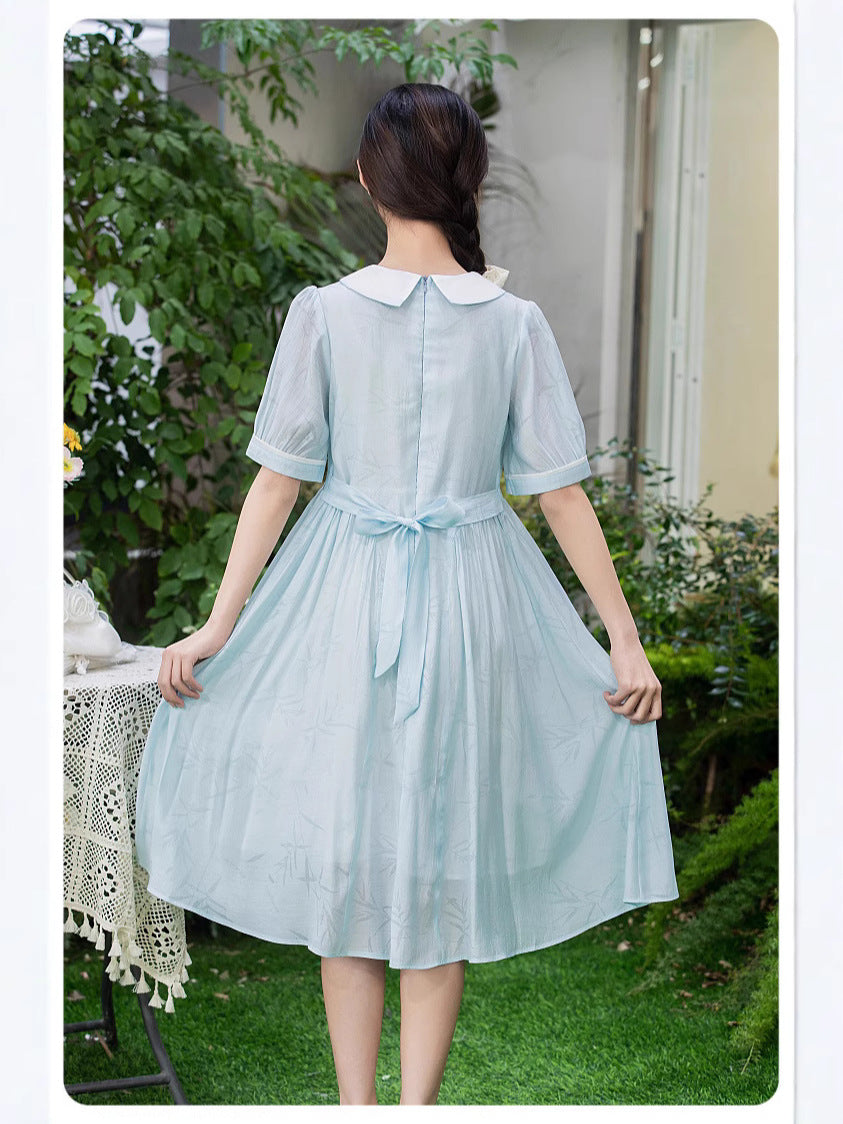 Short-sleeved Summer Cheongsam Blue Chinese Style Traditional Children's Dress