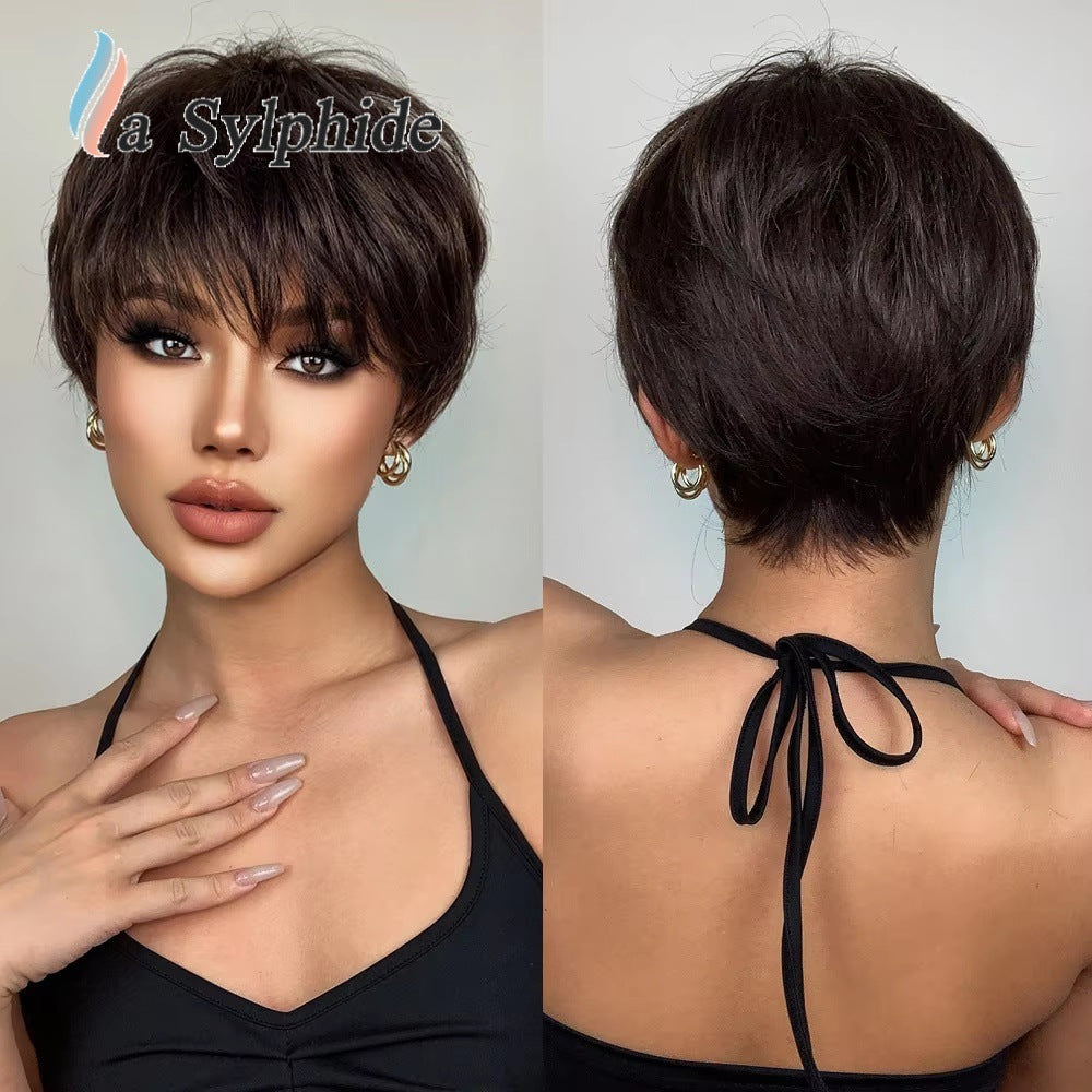 Female Rose Net Mechanism High Temperature Resistance Wig Short Straight Hair
