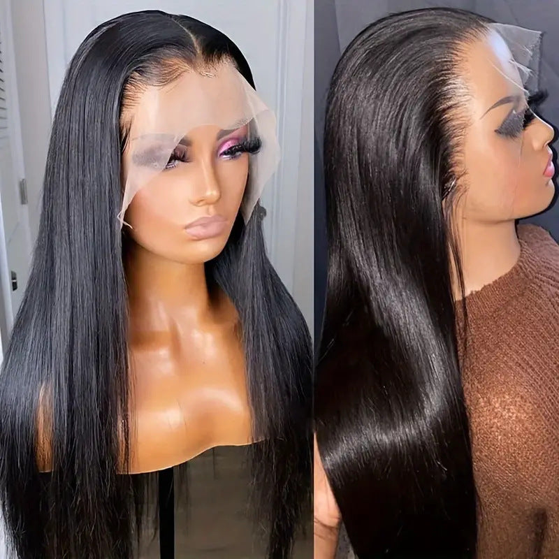 Women's Front Lace Female Black Hair Chemical Long Straight Wig