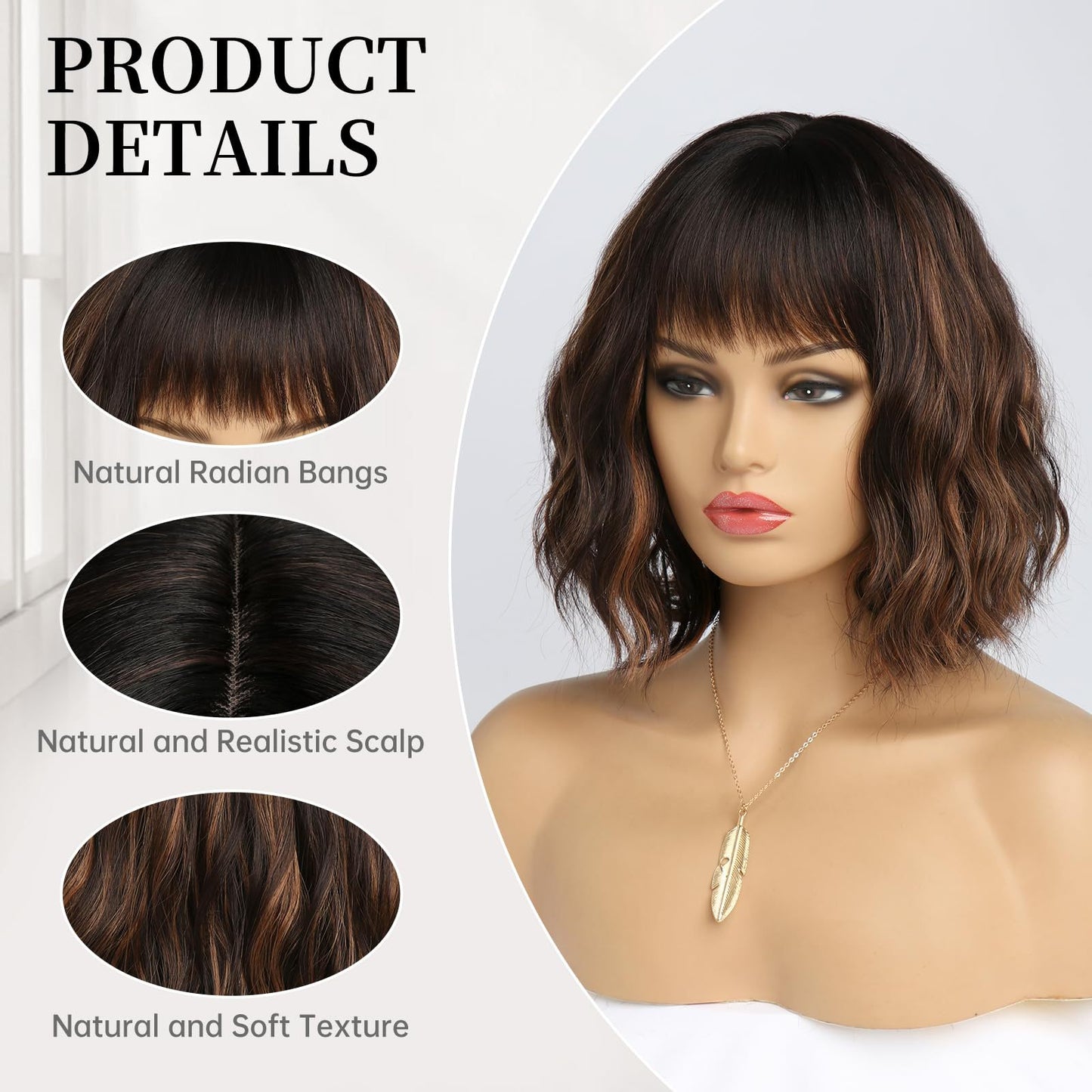 Women's Bangs Mixed Color Water Ripple Fiber Wig Short Curly Hair
