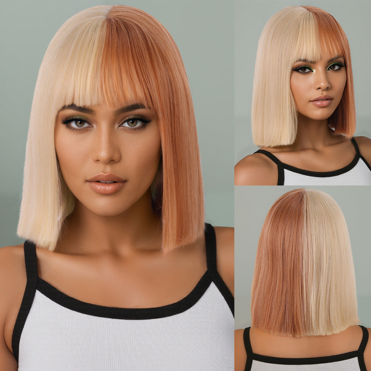 Head Female Dyed Bangs Gradient Two-color Wig Short Straight Hair