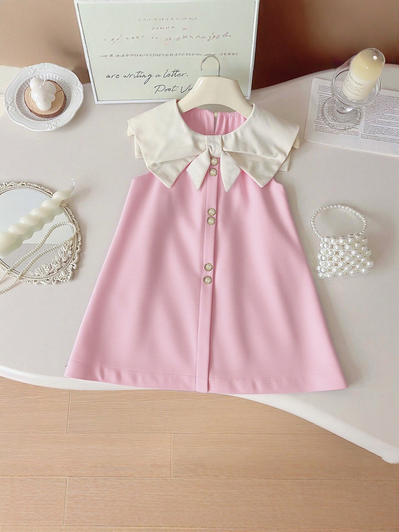 Children's Summer Sleeveless Bow Lapel Korean Princess Style Children's Dress