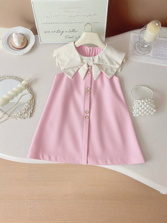 Children's Summer Sleeveless Bow Lapel Korean Princess Style Children's Dress