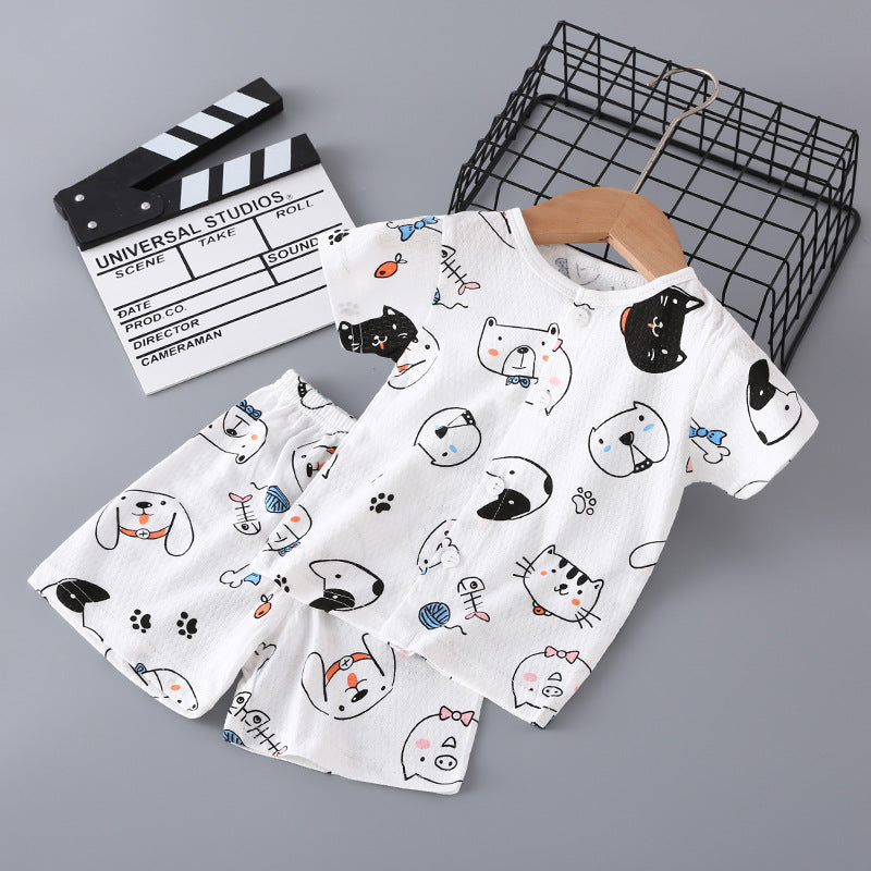 Summer Born Clothes Purified Cotton Thin Short Sleeve Two-piece Work Children's Suit