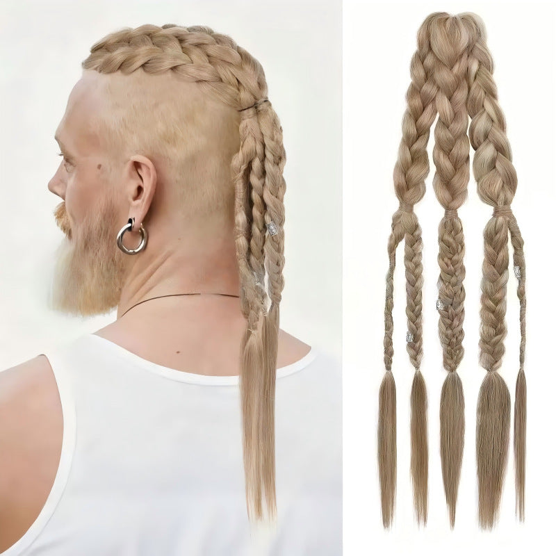 Men's Viking Dreadlocks Hand-woven Barrettes Button Batch Wig Ponytail