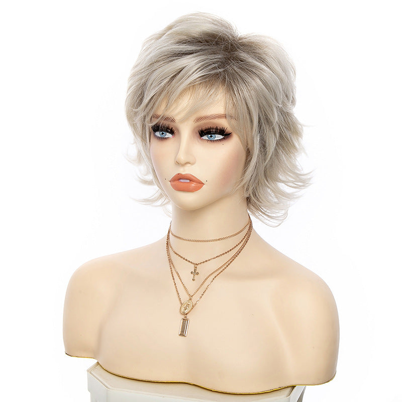 Women's Synthetic Wigs Gradient Golden Back Curly Wig Short Straight Hair