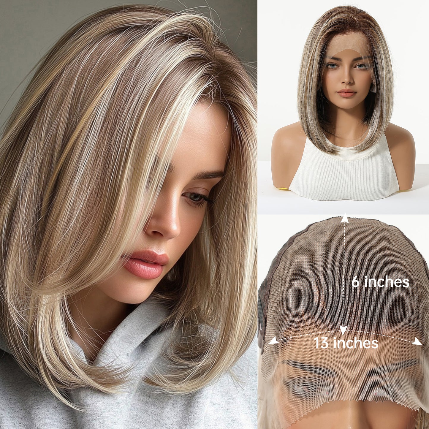 Versatile Lace Female Dark Brown Summer Wig Short Straight Hair