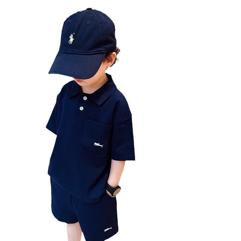 Children's Korean Casual Solid Color Shirt Summer Fashionable Top Children's Suit