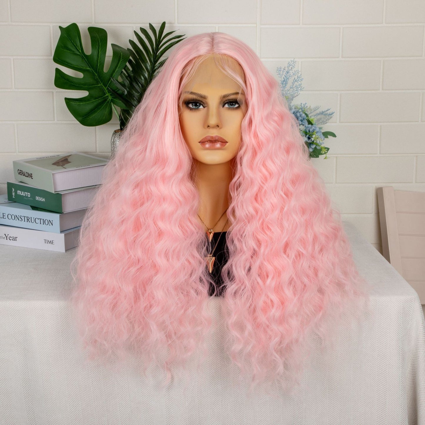 Women's Front Lace Mid-length White Big Wave Curly Hair Wig Long Curls