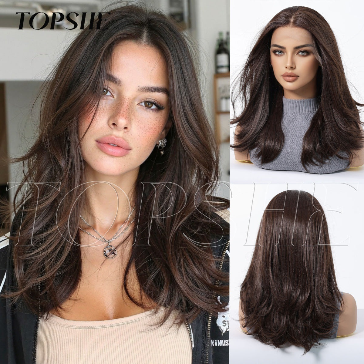 Lace Female Bangs Black Brown Hair Long Straight Wig