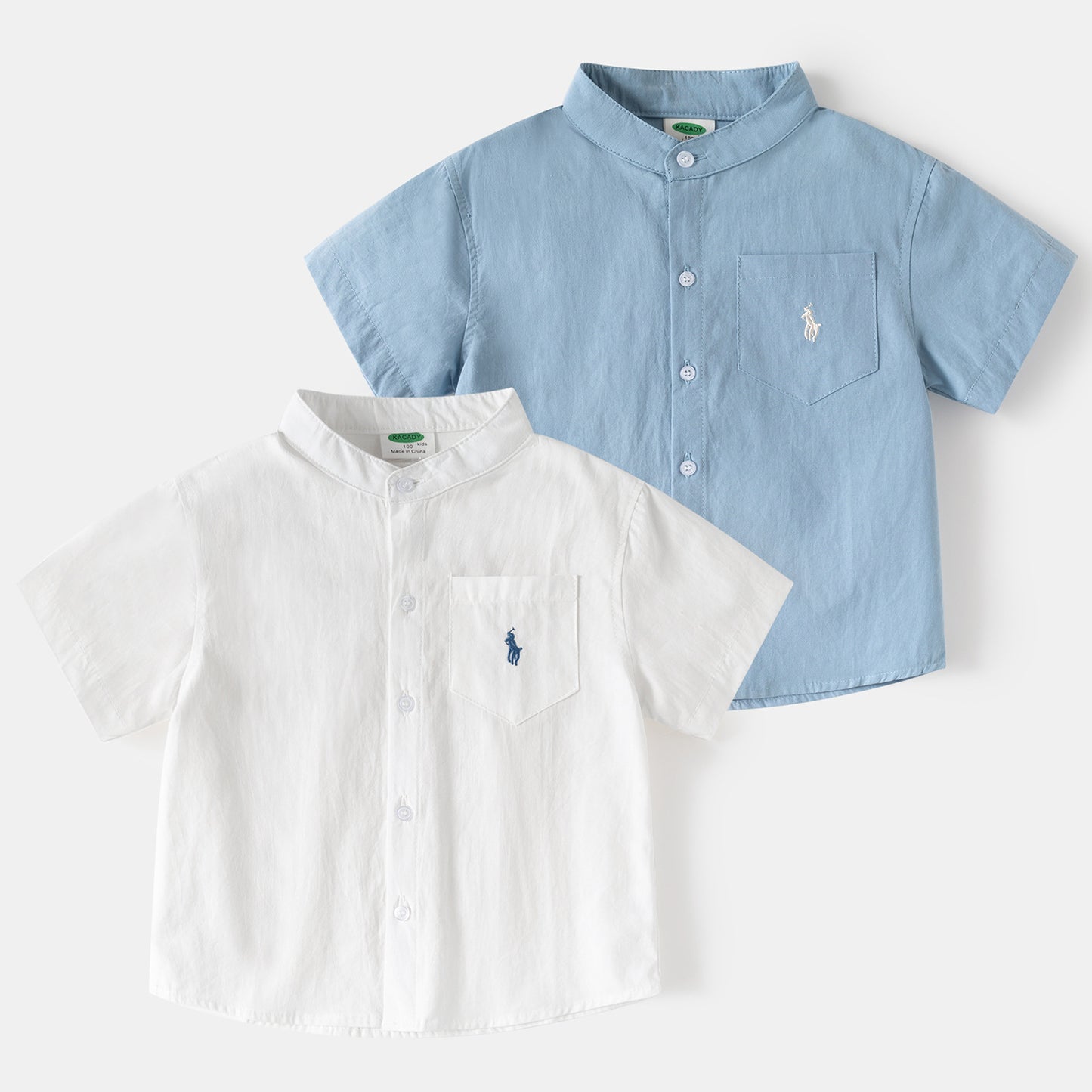 Clothing Summer Top Embroidered Solid Color Stand Children's Shirt
