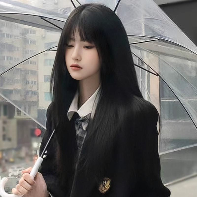 Black Simulation Zhang Bangs Universal Style Long Straight Wig