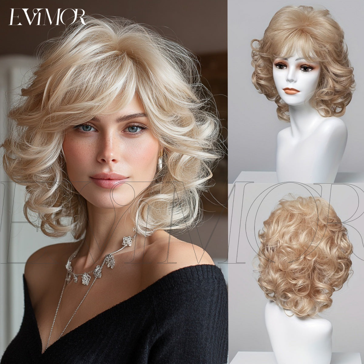 Fashion Lady Mom Sier Gray Fluffy Wig Short Curly Hair