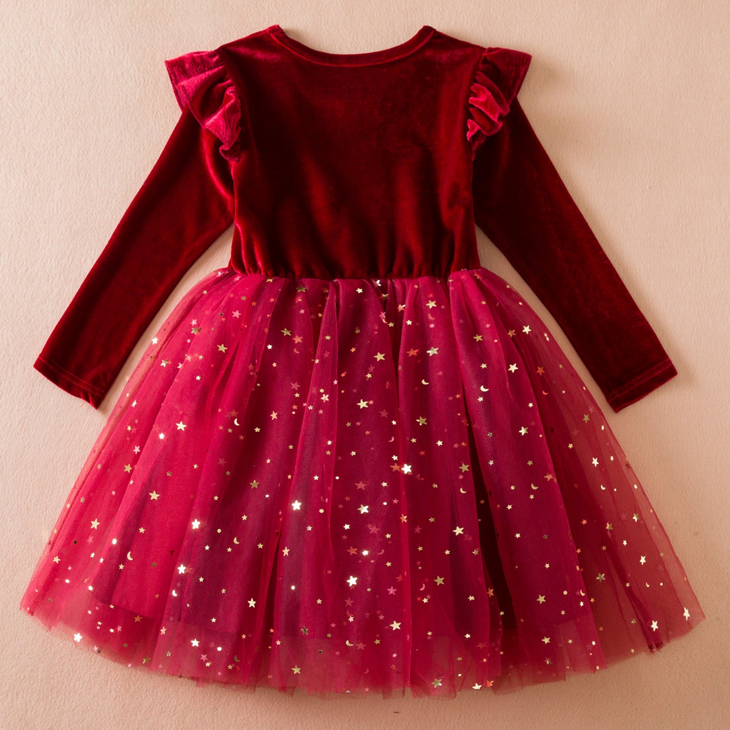 Children's Long-sleeved Fashionable Star Sequins Mesh Princess Christmas Children's Dress