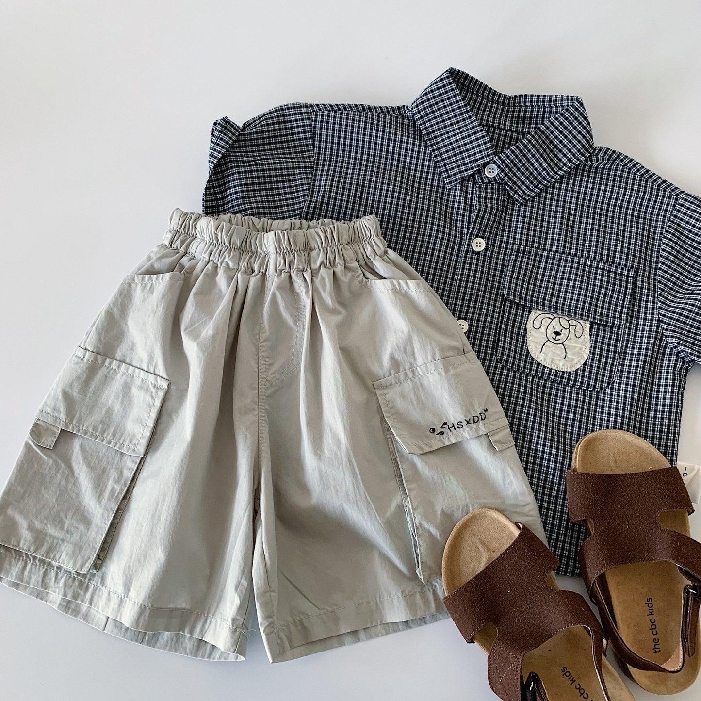 Children's Summer Korean Style Pocket Overalls Solid Color Children's Pants