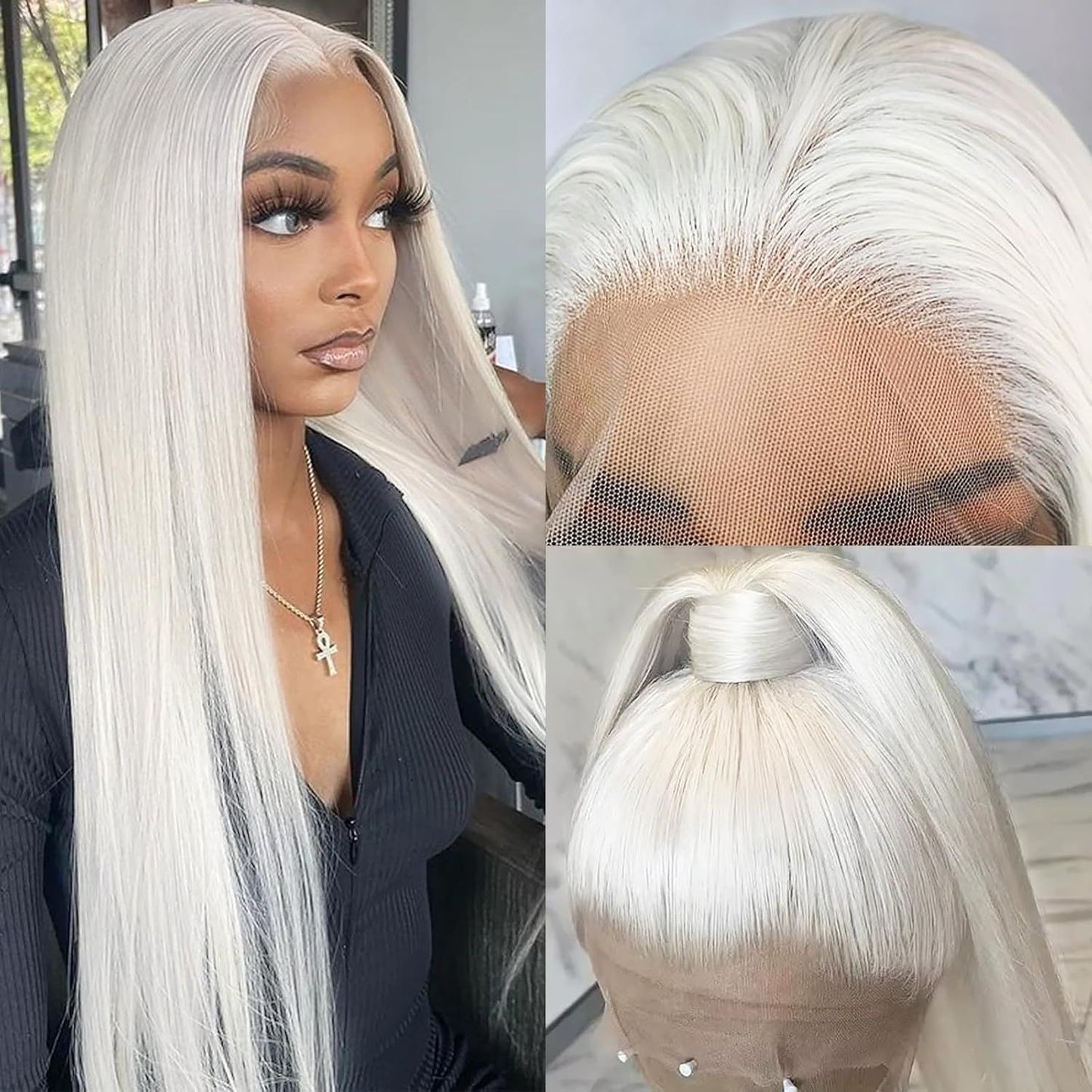 Style Front Lace Hair Chemical Fiber White Side Long Straight Wig