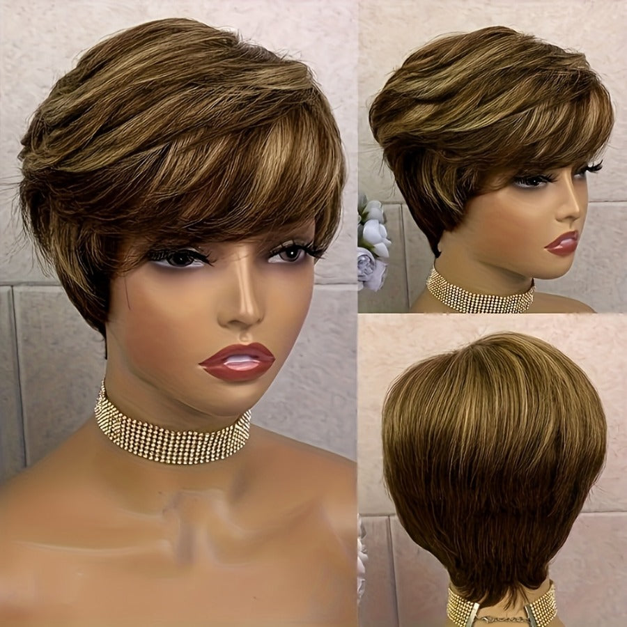 Elegant Human Short Full Mechanism Cover Real Hair Wig