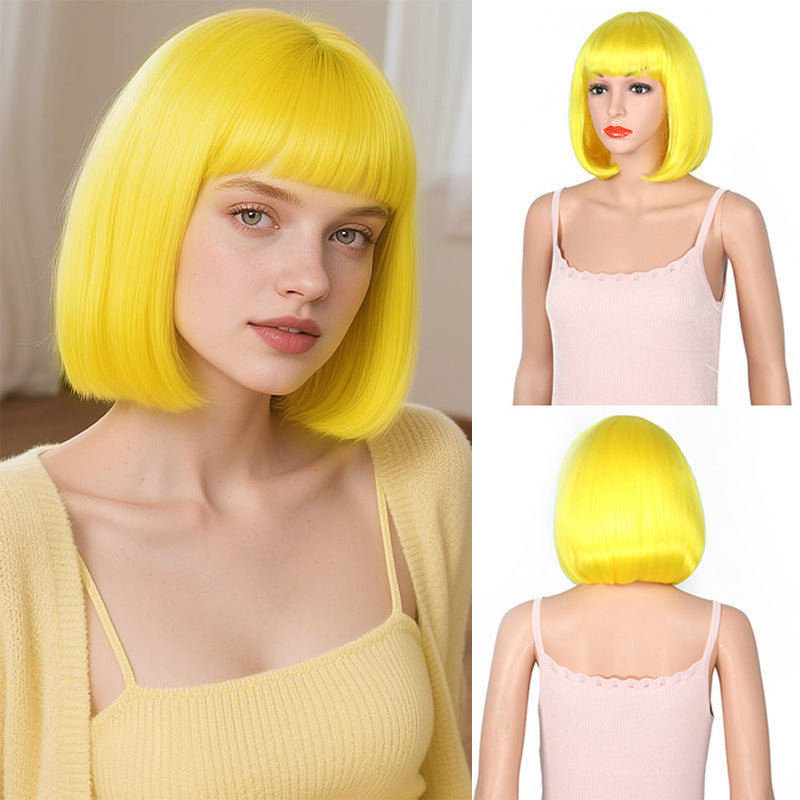 Curl Chemical Fiber Color Wave Cover Wig Short Straight Hair