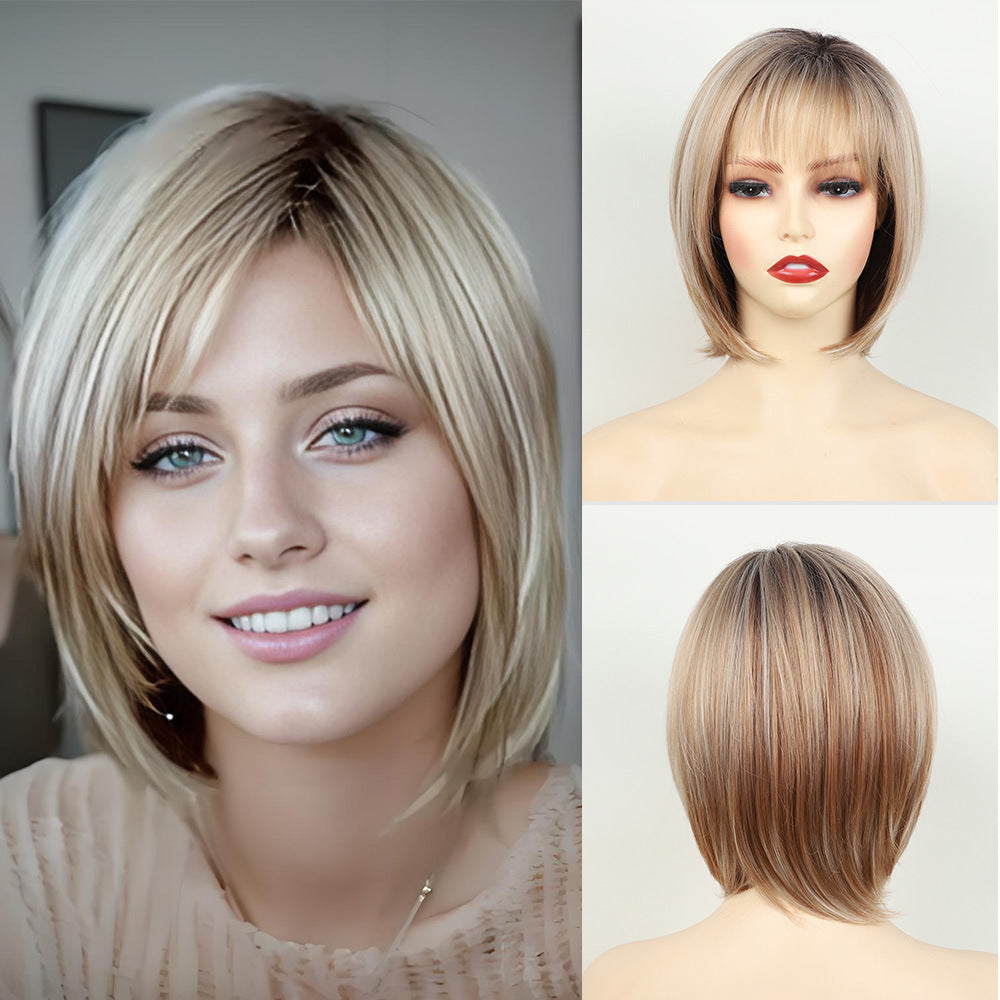 Collarbone Length Haircut Dark Brown Bangs Bobo Chemical Fiber One Wig Short Straight Hair