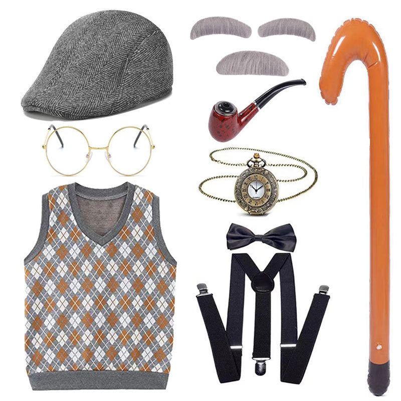Children's Grandpa Vest Clothing School Day Old Beard Cos Wig