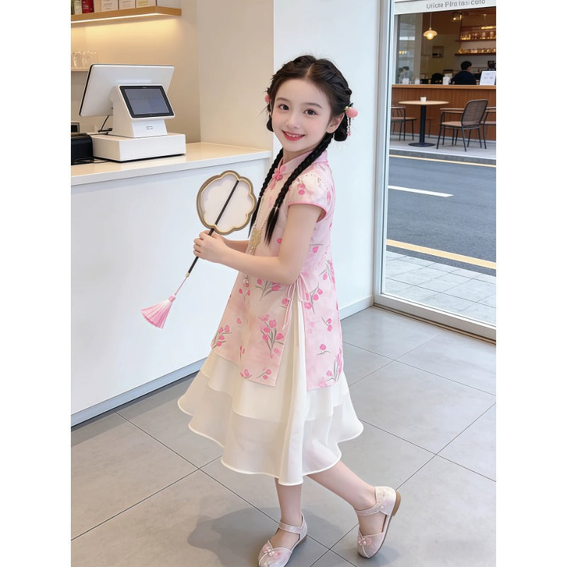 Children's Summer Chinese Style Traditional Cheongsam Big Children's Dress
