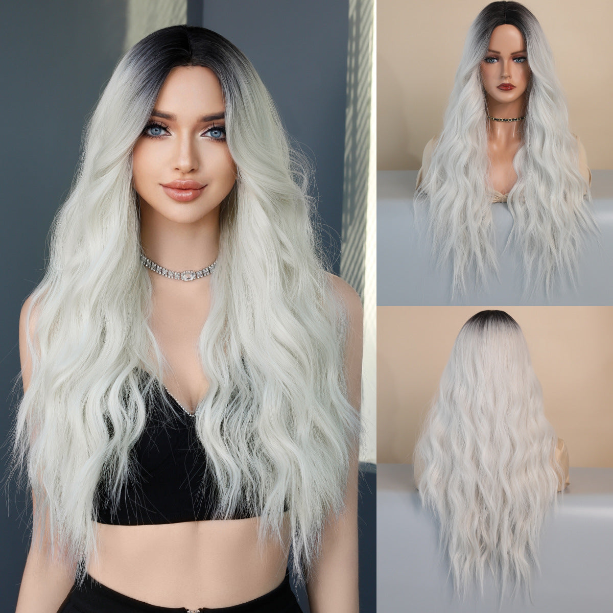 Women's Fashion Mid-length Colorful Curly Hair Sheath Big Wave Chemical Wig Long Curls