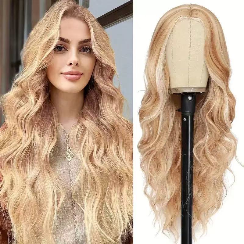 Gradient Milk Tea Sand Golden Big Wave Curly Hair Daily Wig Long Curls