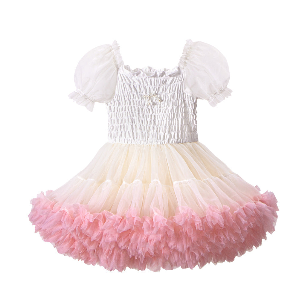 Children's Mesh Princess Puff Sleeve Pettiskirt Day Performance Children's Dress