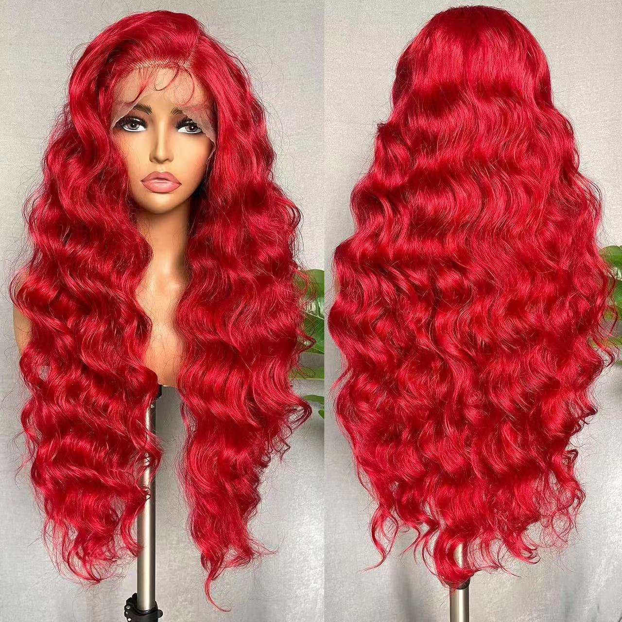 Front Lace Red Curly Hair Big Wave Fluffy Wig Long Curls