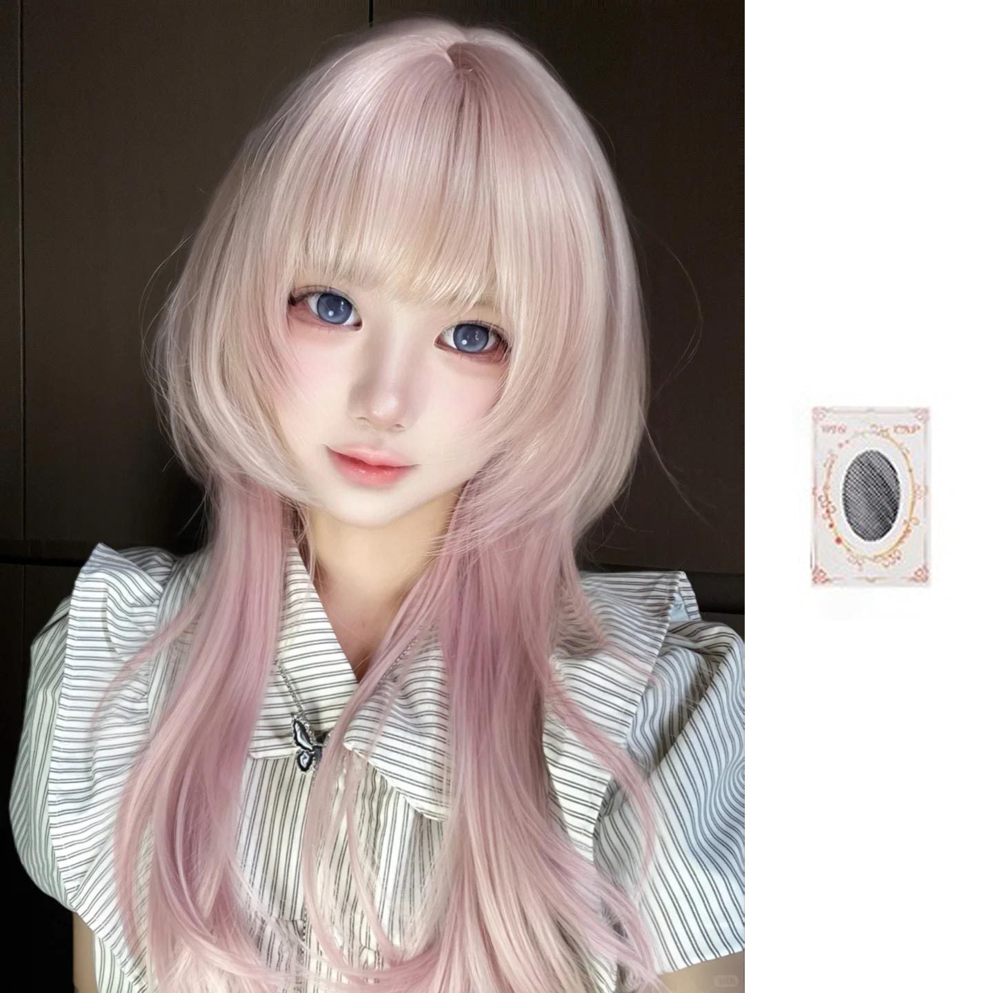 Female Cherry Pink High Level Head Daily Face Repair Long Straight Wig