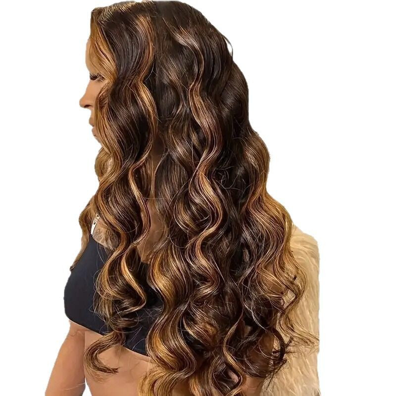 Female Piano Color Medium Curly Hair Big Wave Synthetic Wig Long Curls