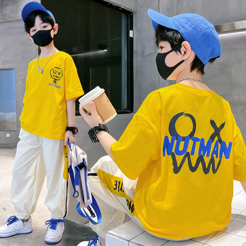 Summer Fashionable Medium Large Boyish Look Short-sleeved Sportswear Children's Suit