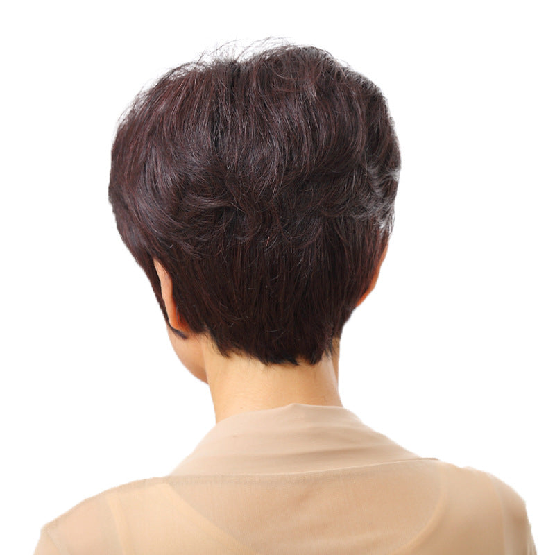 Female Real Hood Natural Fashion Wine Red Old Lady Wig Short Curly Hair