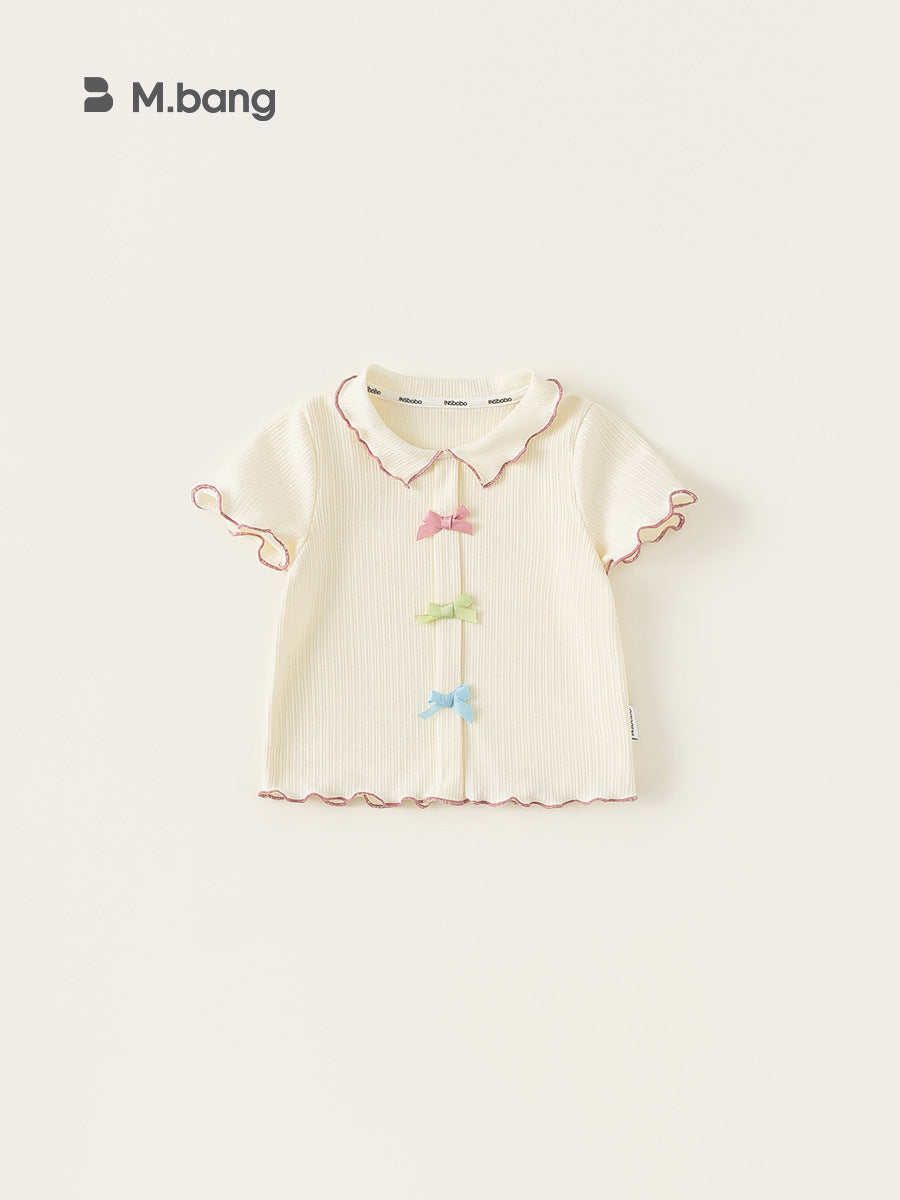 Children's Clothing Bowknot Summer Clothes Wooden Ear Sweet Style Short Sleeve Children's T-shirt