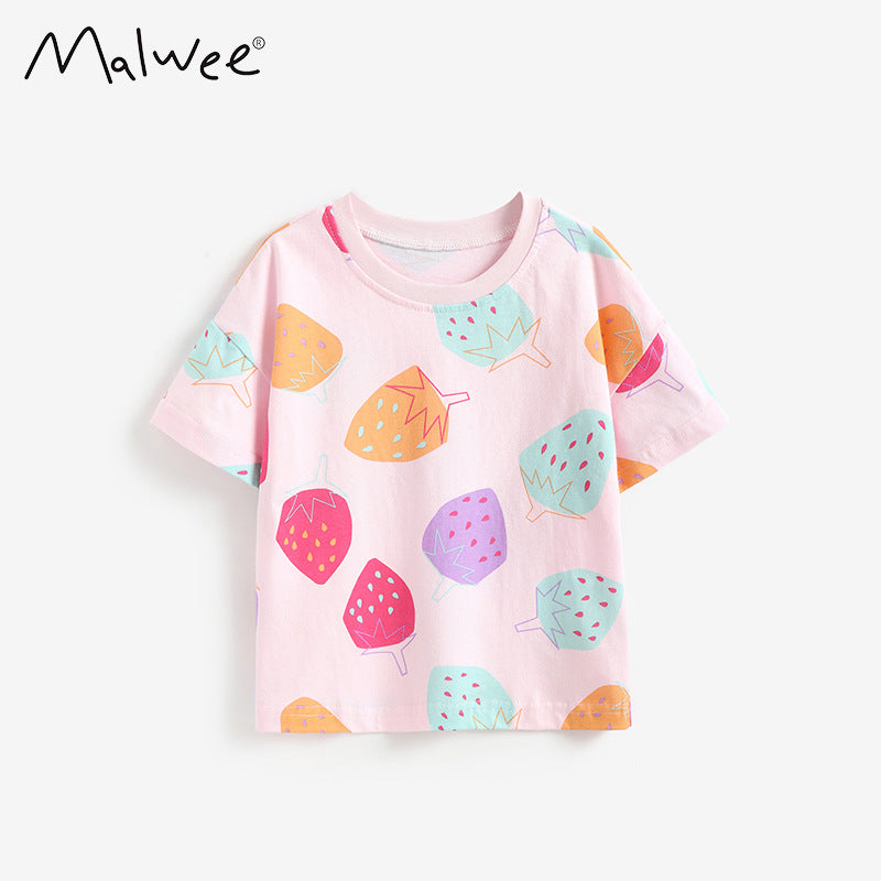 Summer Round Neck Short Sleeve Cartoon Printed Soft Children's T-shirt
