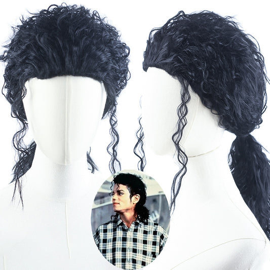 Version Black Long Moonwalk Imitation Show Stage Performance Adult Dress Men's Wig