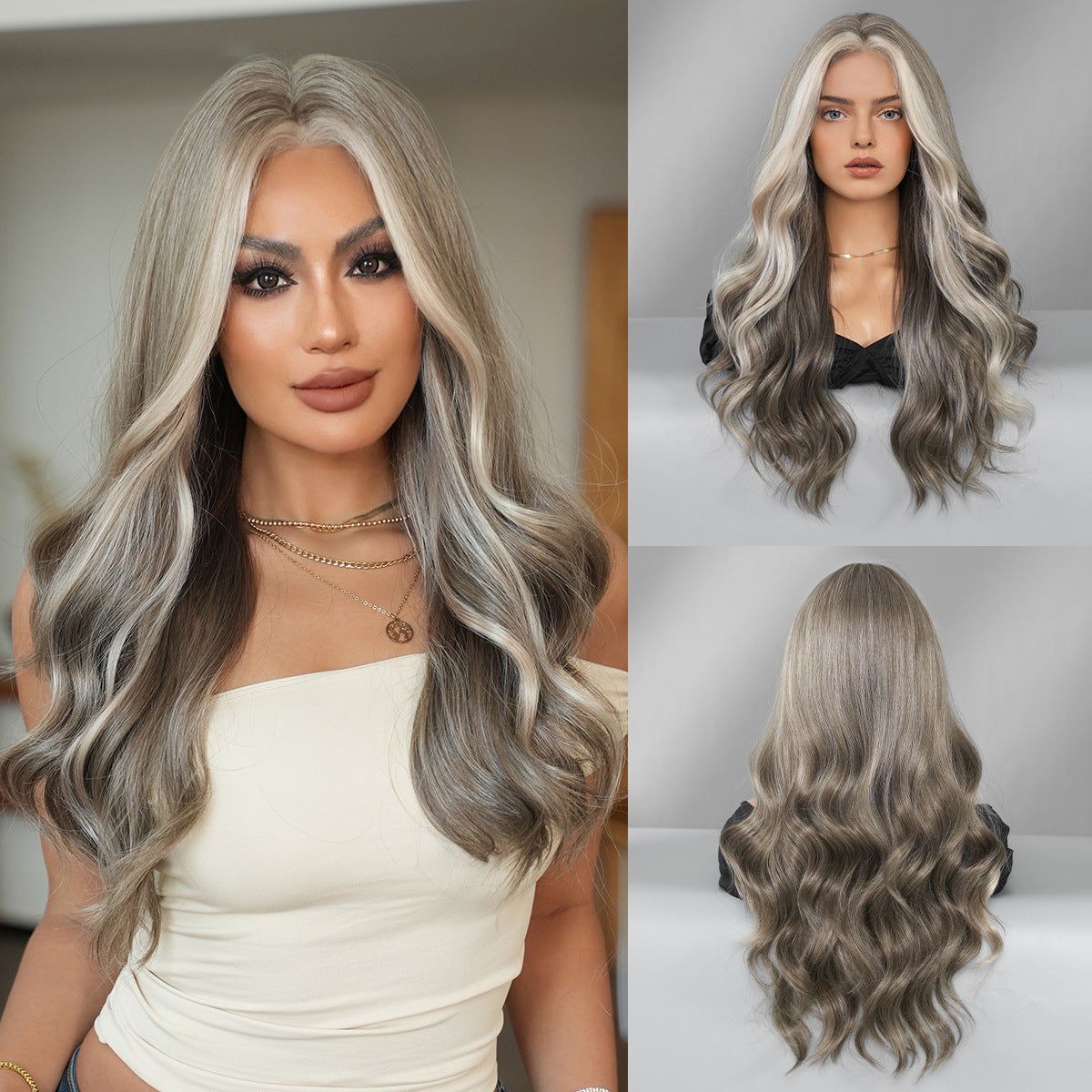 Quality Small Lace Female Full Head Forehead Hand Crocheting Natural Wig Long Curls