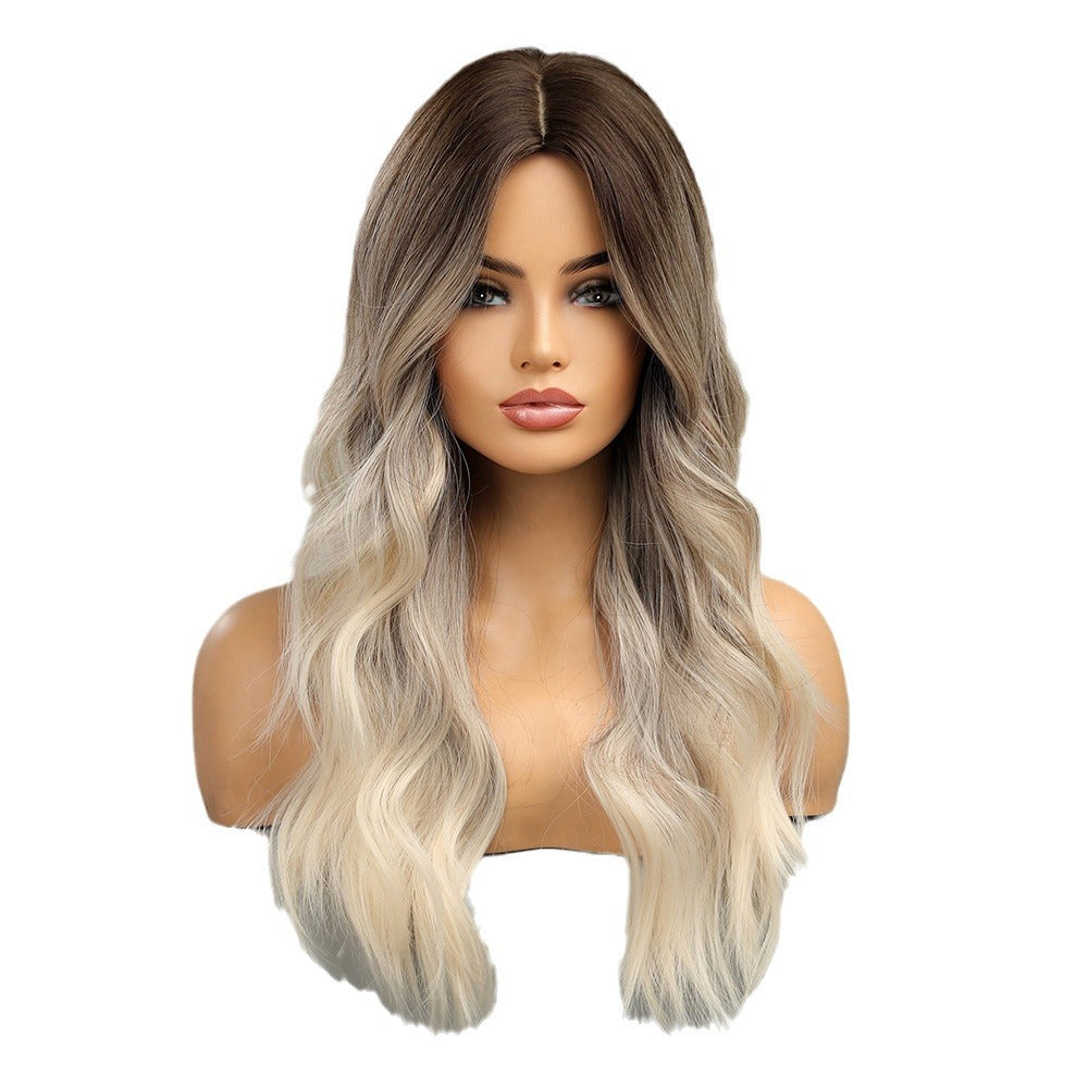 Black Gradient Gray Texture Hot Synthetic Wigs Female Long Straight Wig