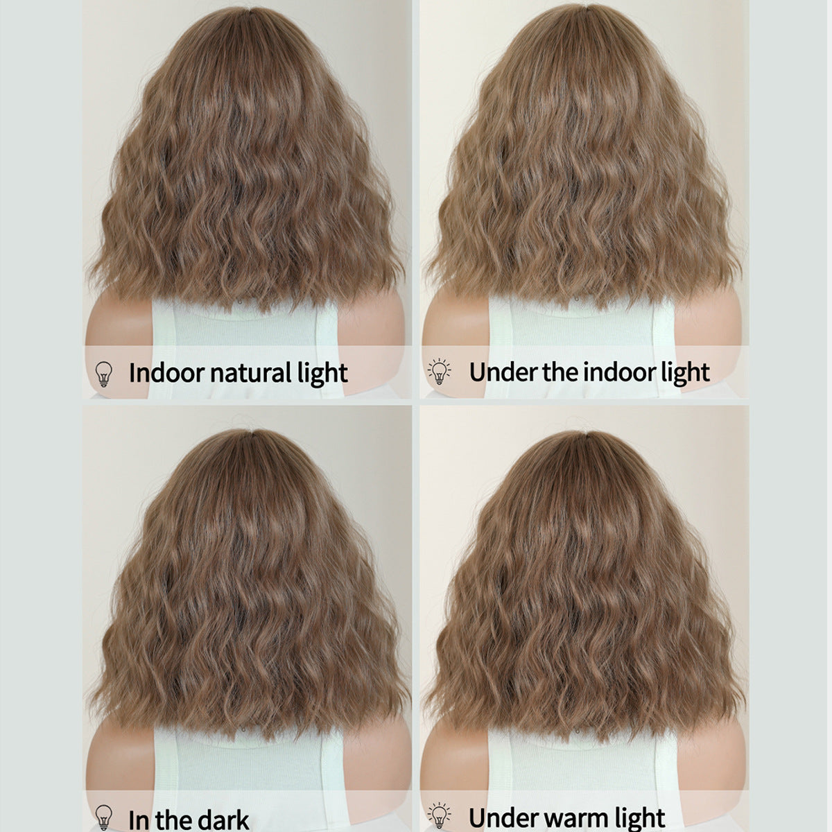 Short Curly Brown Female Fluffy Wavy Partial Bangs Wig Long Curls