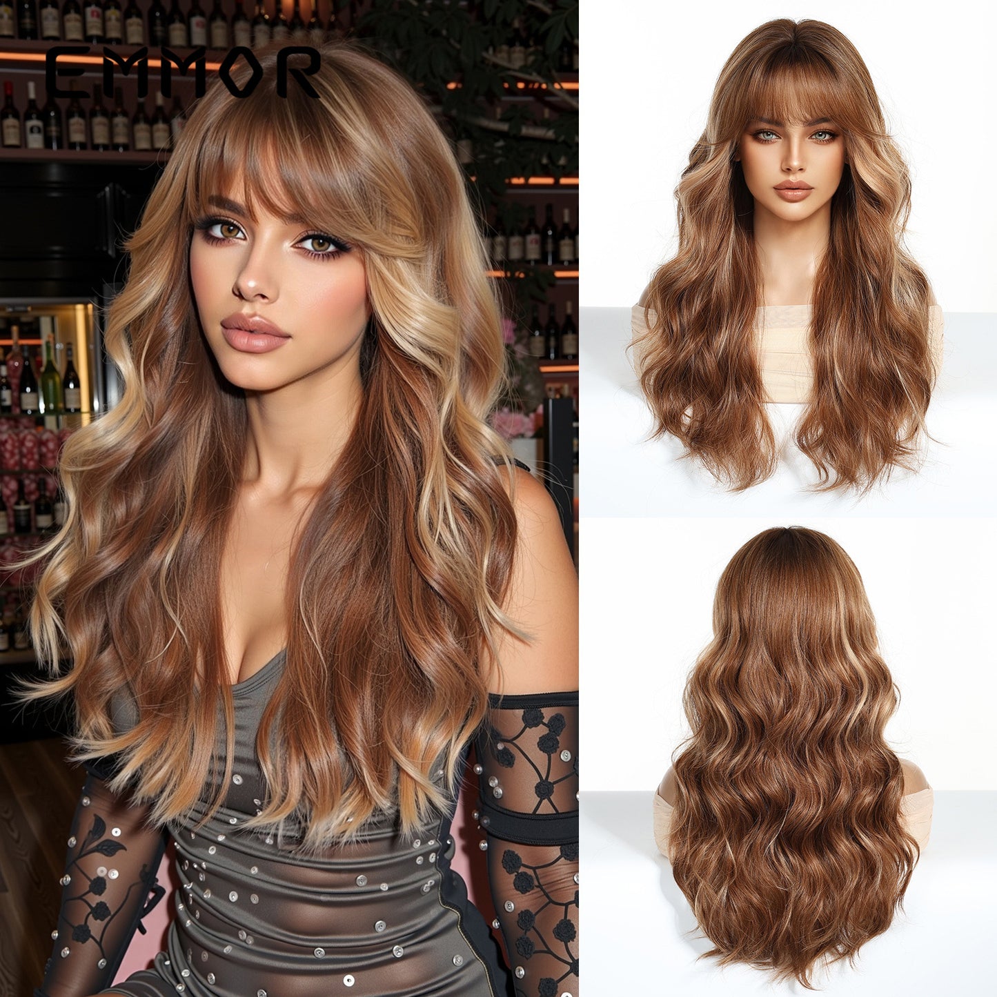 Air Bangs Natural Black Water Corrugated Wig Long Curls