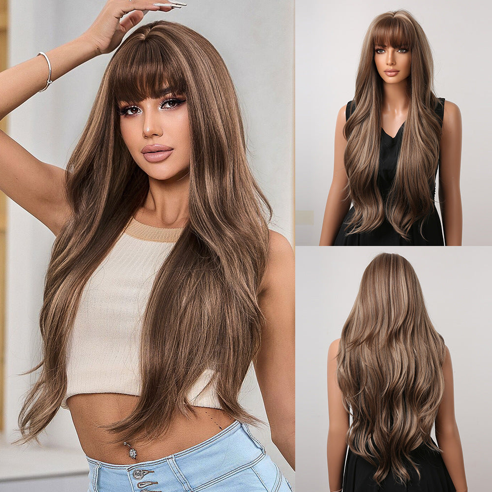 Big Wave Curly Hair Gradient Brown Wig Long Curls